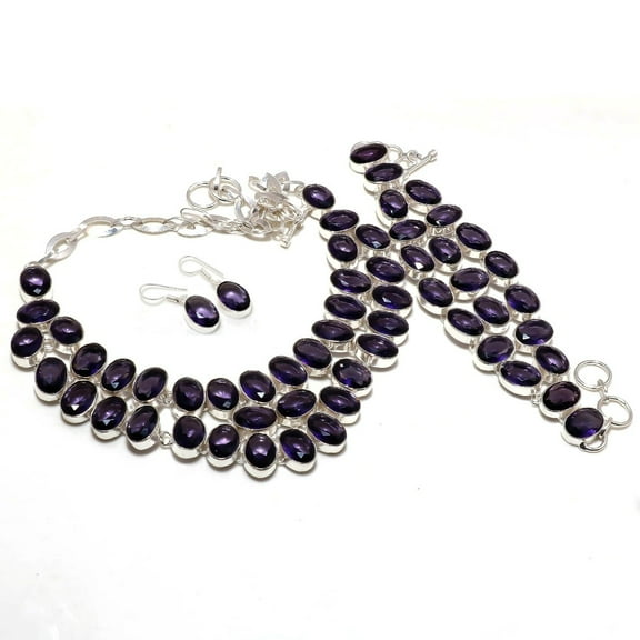 African Amethyst Oval Shape Gemstone Handmade Antique Gift Necklace Jewelry Set