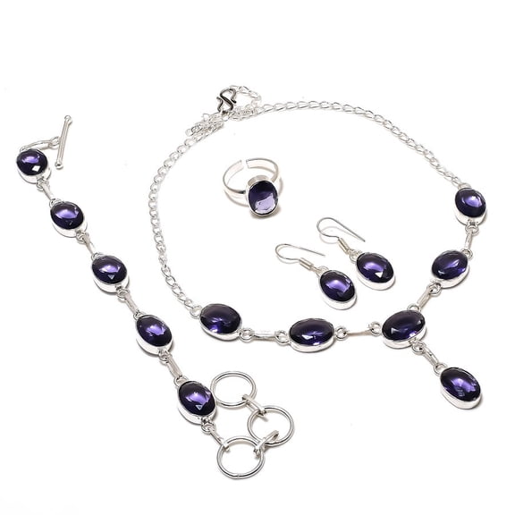 African Amethyst Oval Shape Gemstone Handmade Antique Gift Necklace Jewelry Set