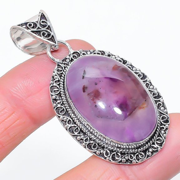 African Amethyst Oval Shape Gemstone Pendant Unique Vintage Jewelry 2.4" VP 3329