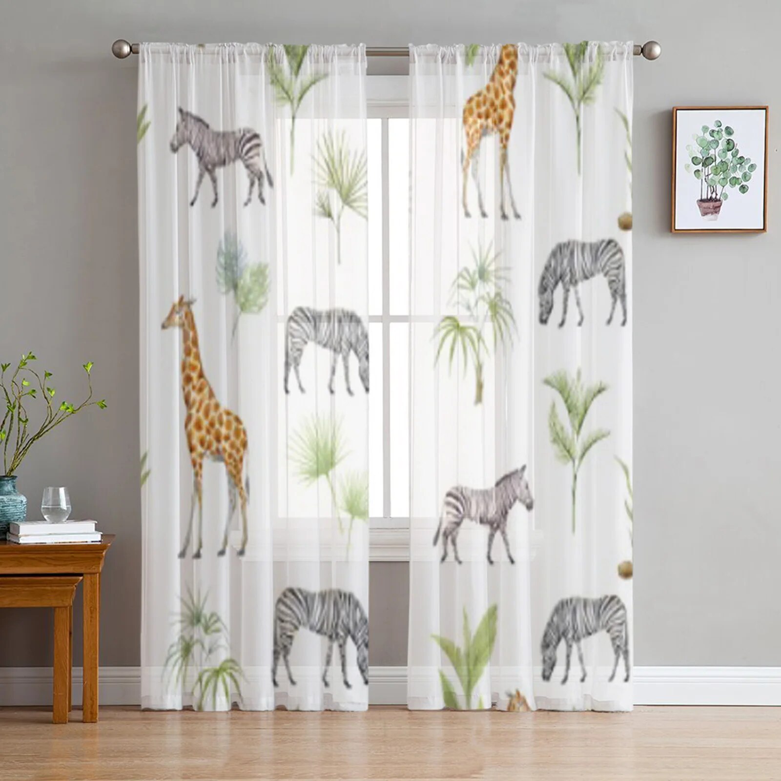 African Animal Giraffe Zebra Sheer Curtains For Living Room Modern