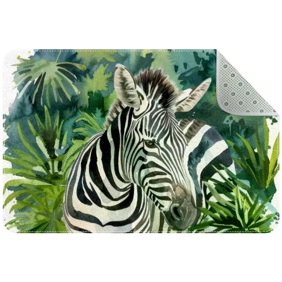 African Animal Zebra Landscape Green Trees Small Area Rug, Non-Slip Door Mat Indoor Floor Mat, Washable Kitchen Rug Entrance DMat for Bedroom Living Room