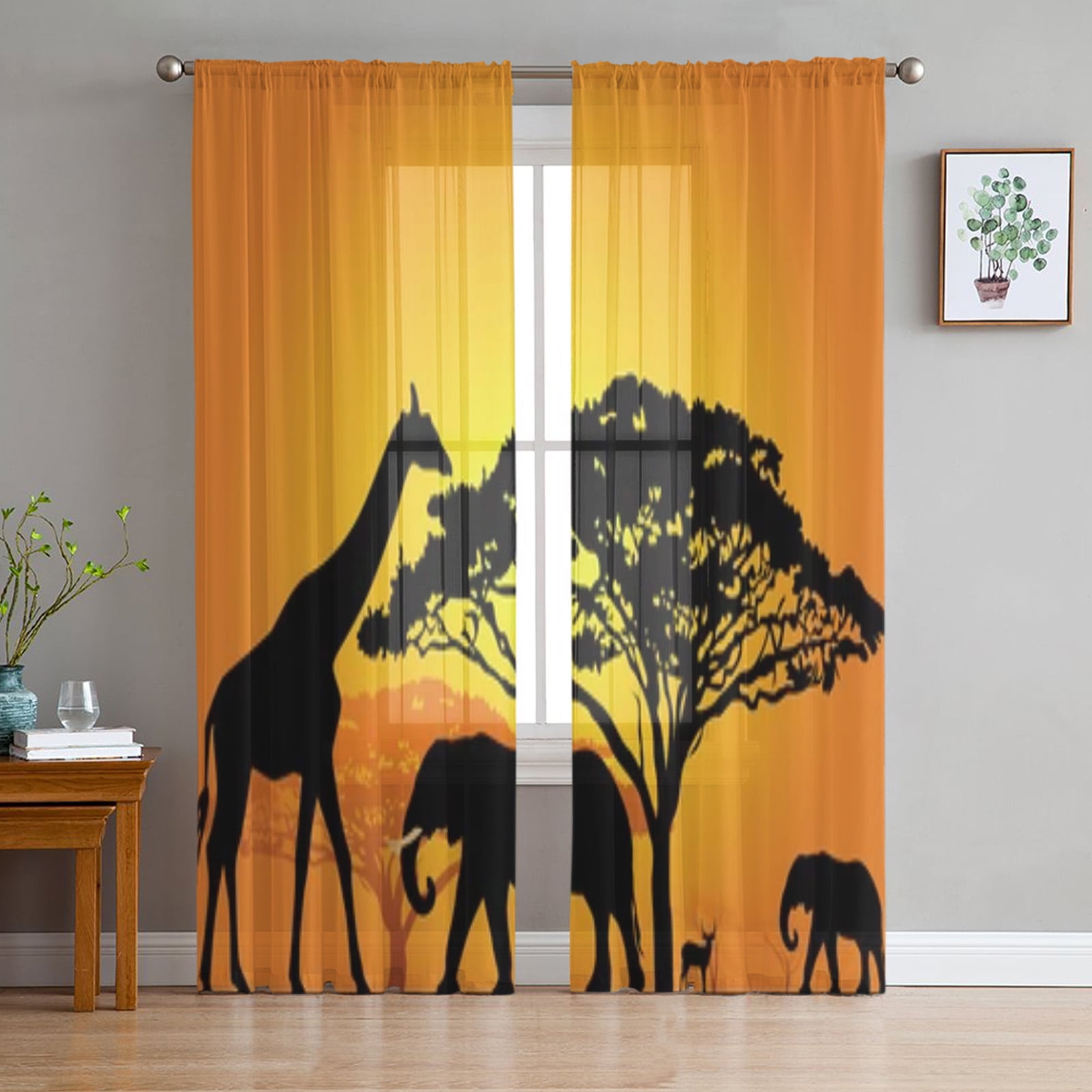 African Animals In The Savannah Sheer Curtains For Living Room Window