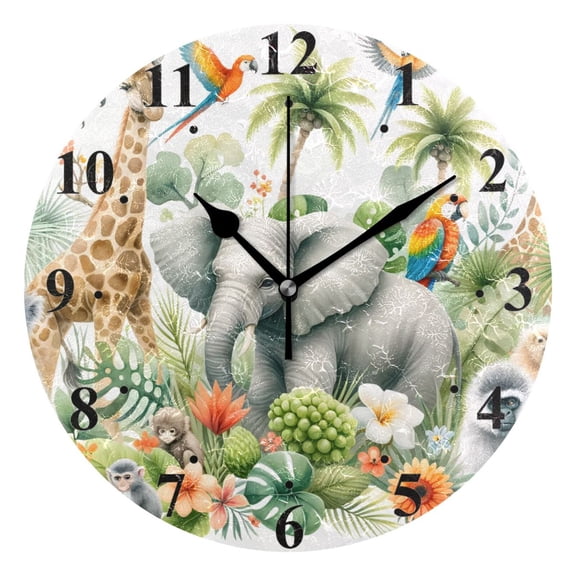 African Animals Leaves Black 10 inch Wall Clocks Non Ticking Easy to Read Battery Decorative for Home Bathroom Kitchen Bedroom Living Room