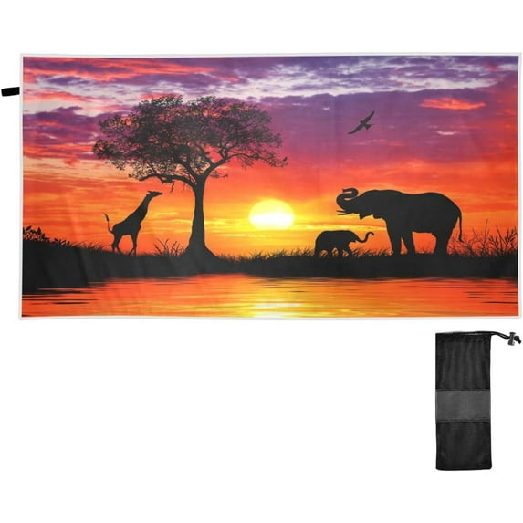 African Animals at Sunset Beach Towel - Super Absorbent Oversized Travel Towels - Lightweight Compact Quick Dry Towel for Swimming Camping Holiday(527) Wash cloth