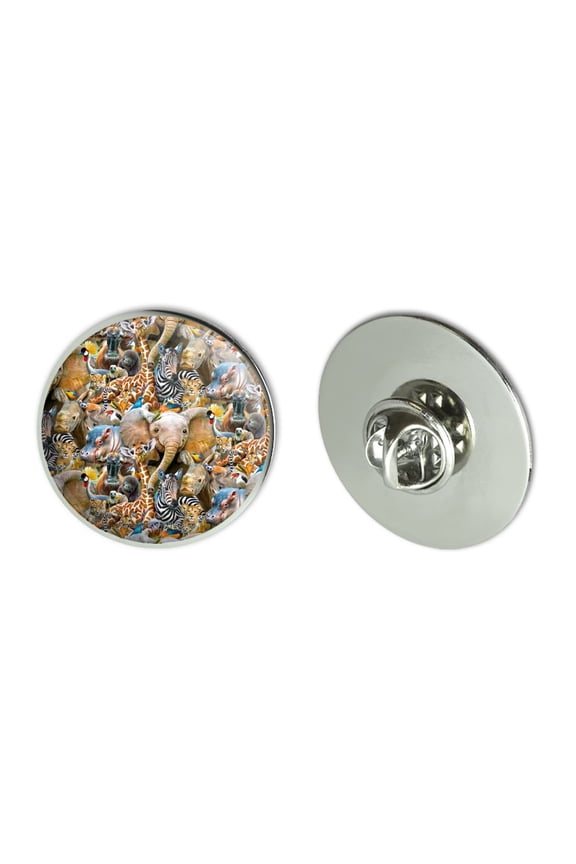 African Animals Zebra Giraffe Elephant Pattern Metal 1.1" Tie Tack Hat Lapel Pin Pinback