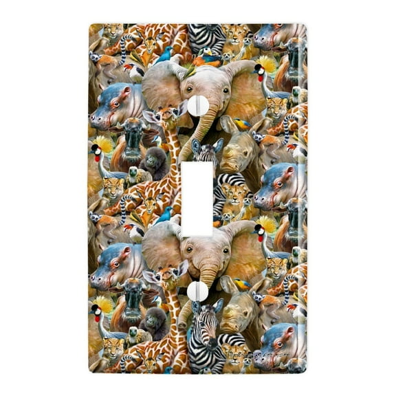 African Animals Zebra Giraffe Elephant Pattern Plastic Wall Decor Toggle Light Switch Plate Cover