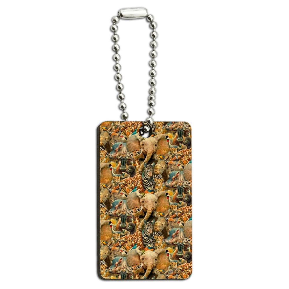 African Animals Zebra Giraffe Elephant Pattern Wood Wooden Rectangle ...