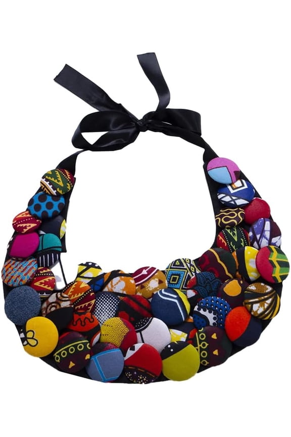 African Ankara Handmade Neckpiece Button Burr Splicing Necklace For Women Jewellery[Z4083]