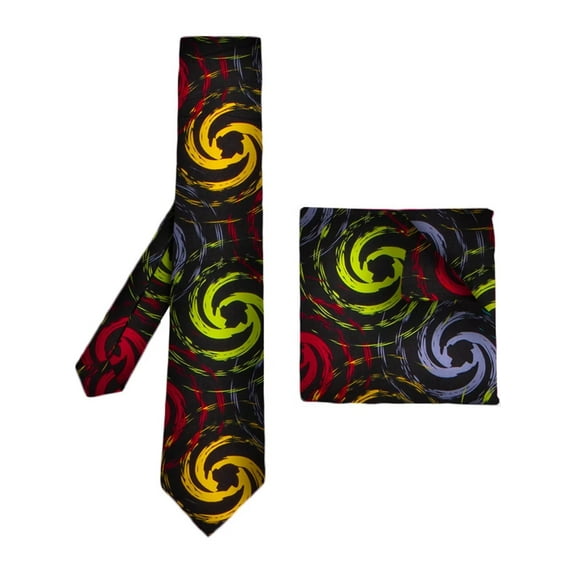African Ankara Print Neck Tie for Men and Pocket Square 2PC Set Necktie WYB309