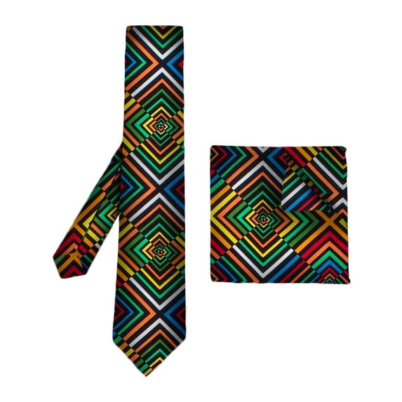 African Ankara Print Neck Tie for Men and Pocket Square 2PC Set Necktie WYB309