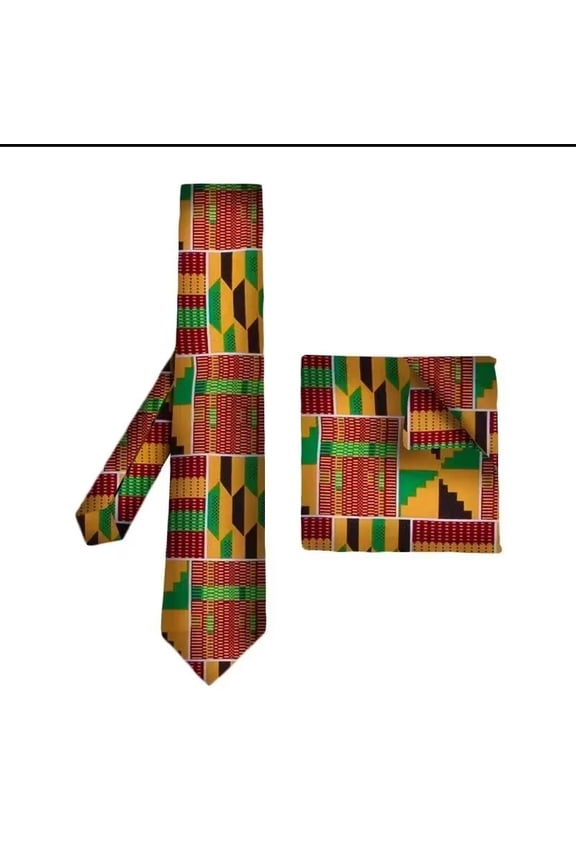 African Ankara Print Neck Tie for Men and Pocket Square 2PC Set Necktie WYB309