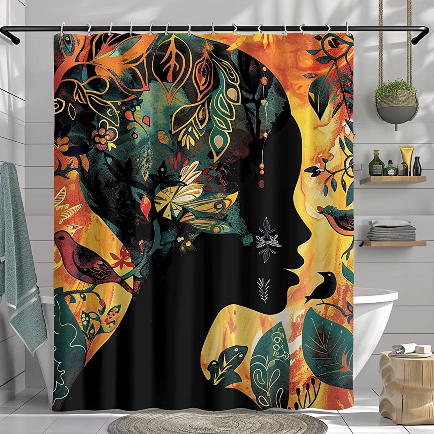 African Art Style Shower Curtain Colorful African Designs Black Woman ...