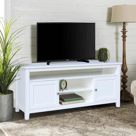 African Artistry Entertainment TV Stand With 2 Doors In Unfinished Solid Wood With Functional Storage And Clean Contemporary Styling 57"W x 18"D x 26"H