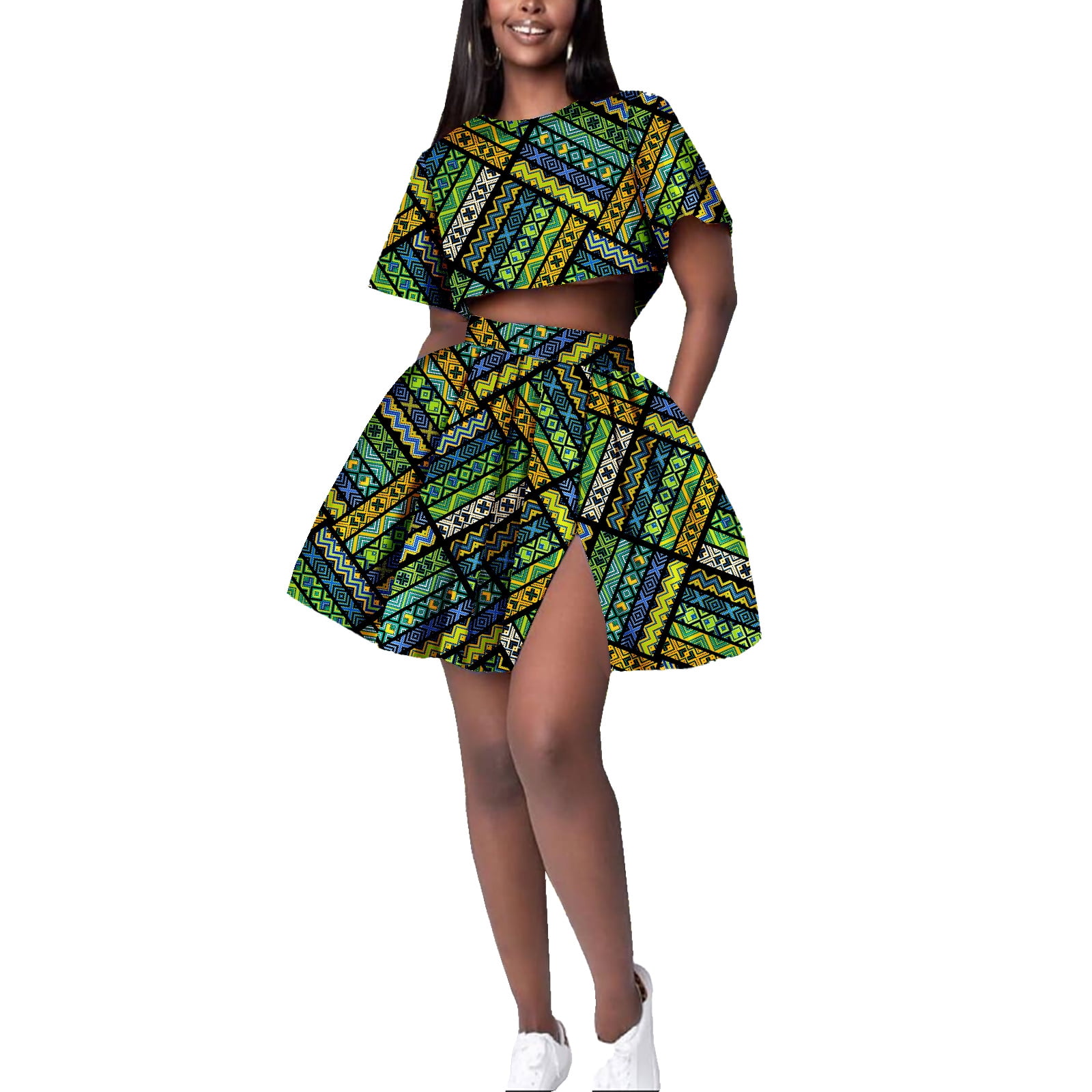 short african dresses Enola Sleeve Flared Print Dress For Women Short African Two Piece Sets
