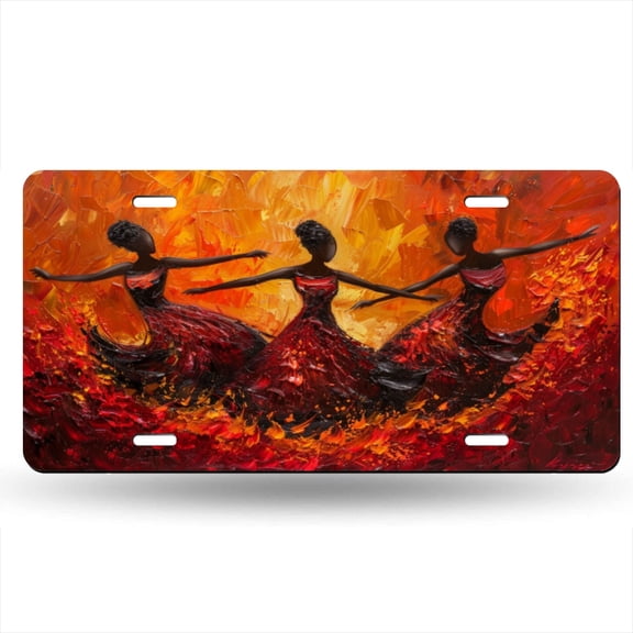 African Ballerinas In Red And Black Dresses Decorative Signboard, Decorative Metal Plate with 4 Holes, 6x12inch Artistic Plate Frame