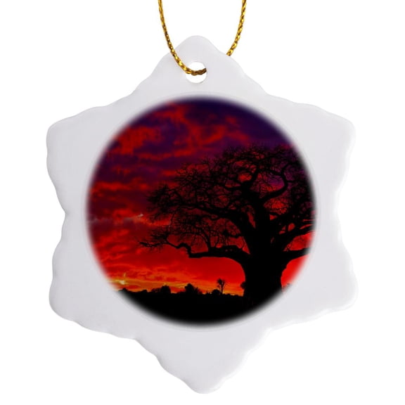 3drose, African Baobab Tree, Tarangire National Park, Tanzania-af45 Aje0264 - Adam Jones, 3 inch Snowflake Porcelain Ornament