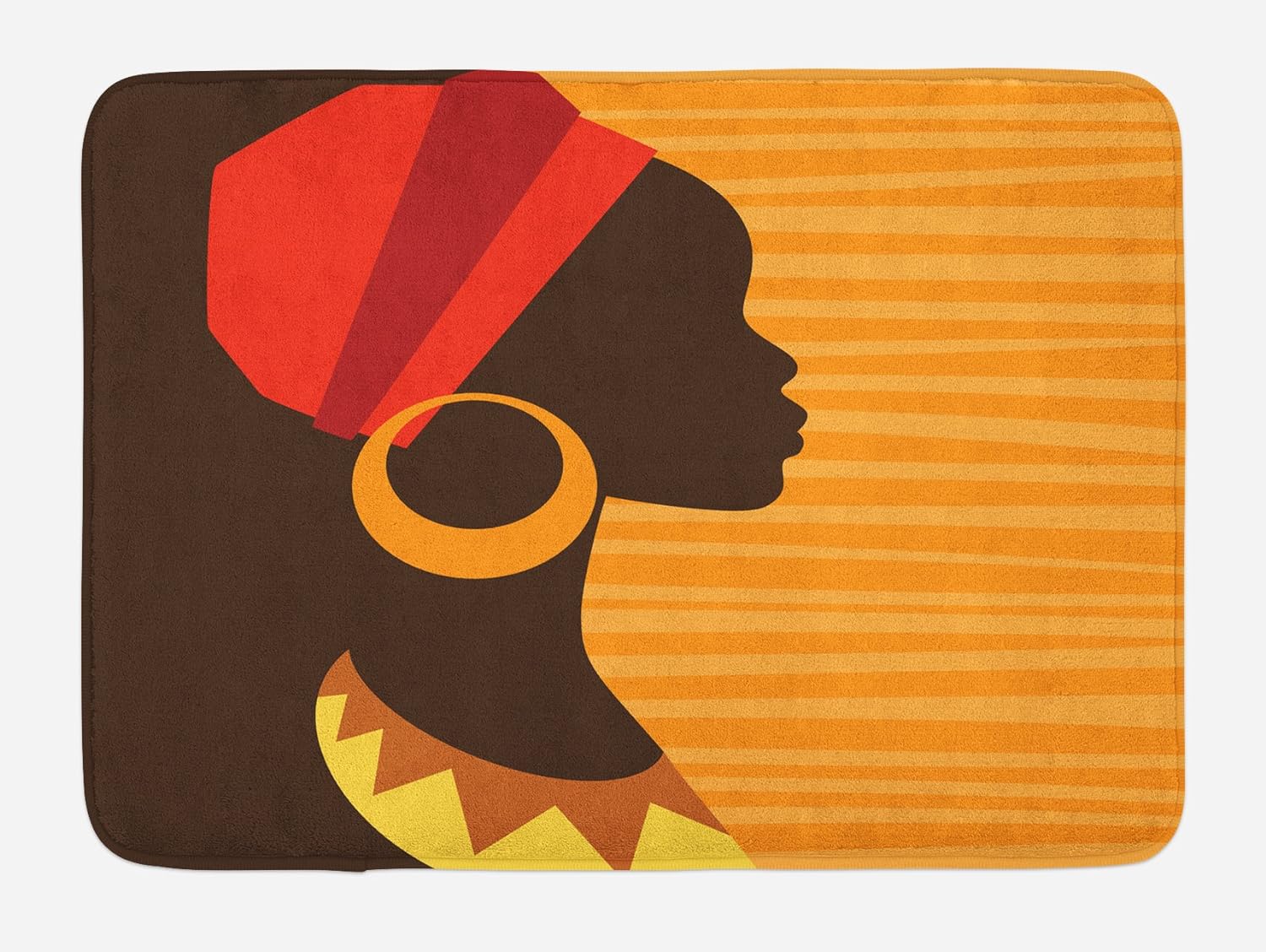 African Bath Mat, Girl Profile Silhouette with Earrings Feminine Grace