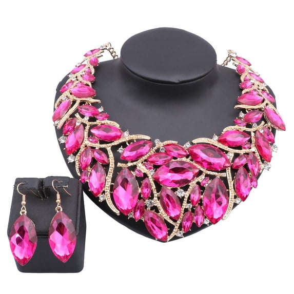 African Beads Jewelry Sets For Women Accessories Wedding Bridal Crystal Pendant Statement Necklace Earring Jewelry Set