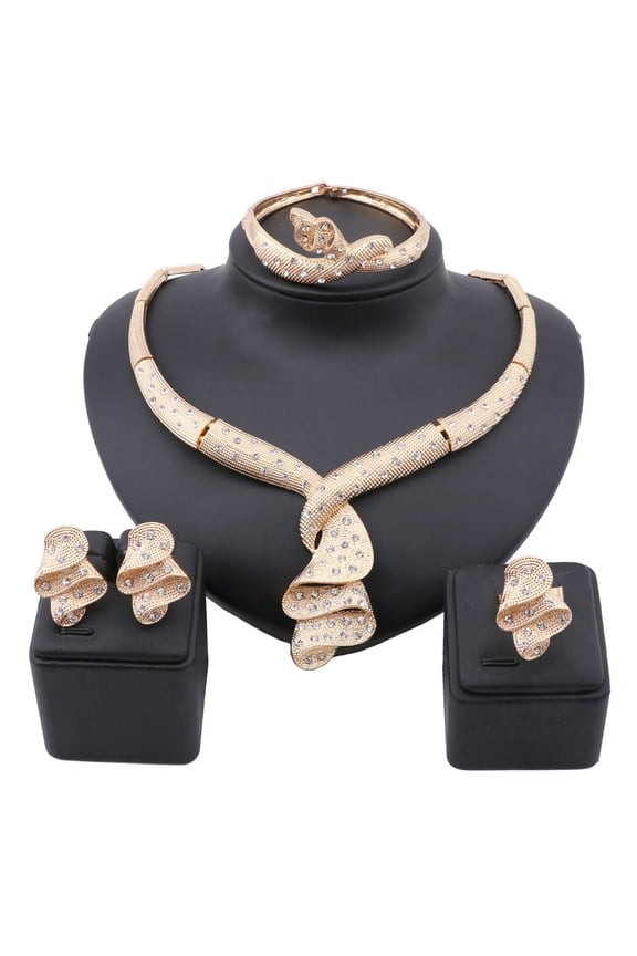African Beads Jewelry set Women Gold Colorful Crystal Wedding Party Necklace Bangle Earring Ring Italian Jewelry Set