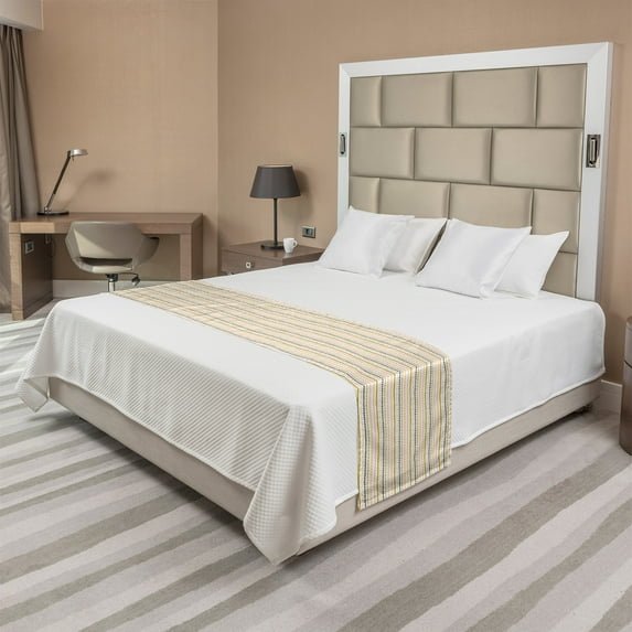 African Bed Runner, Bohemian Minimalist Geometric Forms Folk Pattern Tradition Pastel Art, Decorative Accent Bedding Scarf for Hotels Homes and Guestrooms, King, Pale Coffee Peach Taupe, by Ambesonne