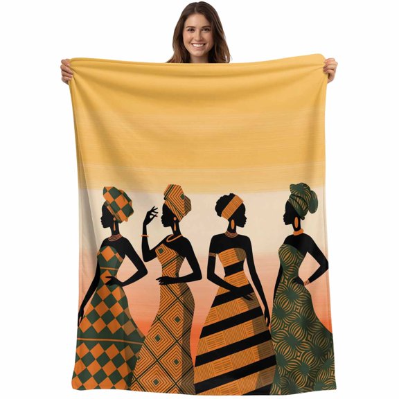 African Black Blanket Soft Cozy Warm Throw Blanket for Couch, Plush Fuzzy Flannel Fleece Blankets for Sofa, Nation Women Orange Southwest Geometric Bed Blankets Lightweight Gifts for Women, 30"x40"