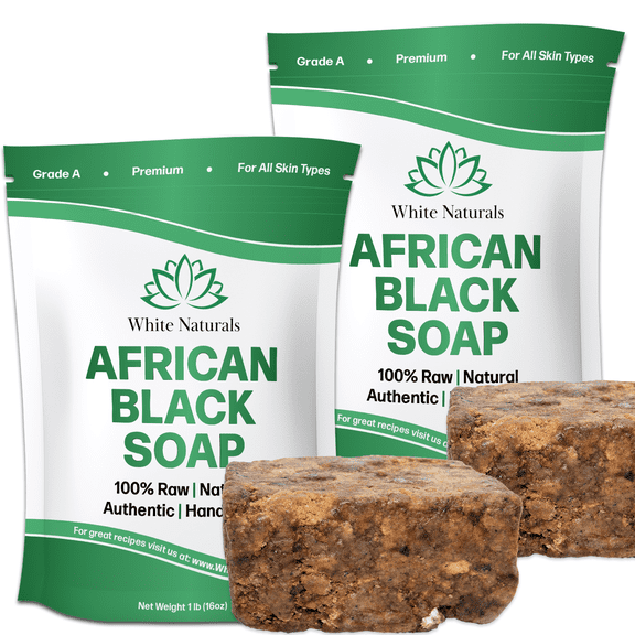 African Black Soap 2 lb ( 1lb in Each Bag), Raw, Organic, Great for Dry Skin, Acne Treatment, and Skin Conditions.