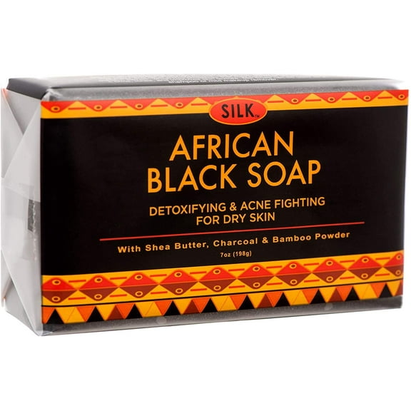 African Black Soap 7oz for Acne, Eczema, Dry Skin, Psoriasis, Scar Removal, Face & Body Wash - Shea Butter, Charcoal, Bamboo Powder