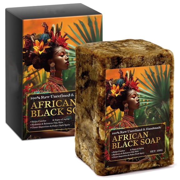 African Black Soap Bar For Body Cleansing Natural Essential Oil 100G Plastic Box