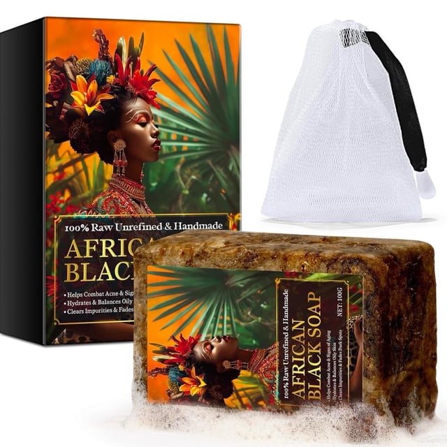 African Black Soap Bar, Traditional Plant-Based Cleansing Soap, Gentle ...