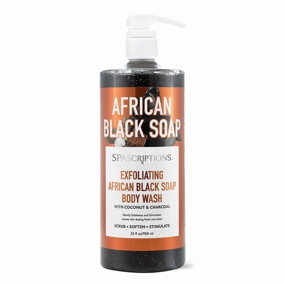 SPAscriptions Exfoliating African Black Soap Body Wash with Coconut & Charcoal 32 fl oz