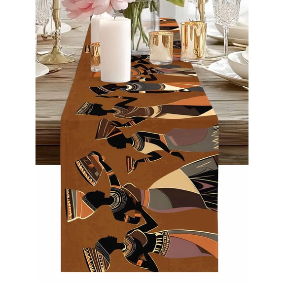 African Black Woman Ethnic Clothing Table Runner-36 Inch Long Retro Back Table Runners Linen Burlap Tablerunner for Kitchen Dining Room Holiday Party