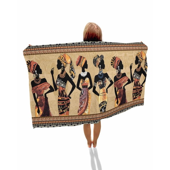 African Black Women Beach Towels Oversized Super Absorbent, Boho Ethnic Tribe Vintage Brown Lightweight Bath Towel Quick Dry Sets For Bathroom/Pool/Rv Camping/Beach Play/Gym Room/Picnic 30"x60"