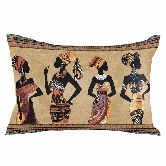 African Black Women Throw Pillow Cover 20 x 26 Inch Decorative Pillow Cover Boho Ethnic Tribe Vintage Brown Lumbar Pillowcase Seasonal Rectangle Cushion Case for Couch Sofa Bed Living Room