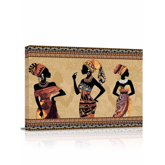 African Black Women Wall Art for Living Room,Canvas Picture Wall Decor for Bathroom Bedroom,Boho Ethnic Tribe Vintage Brown Painting Artwork for Office Kitchen Hallway Dining Room Home Decor 12"x16"