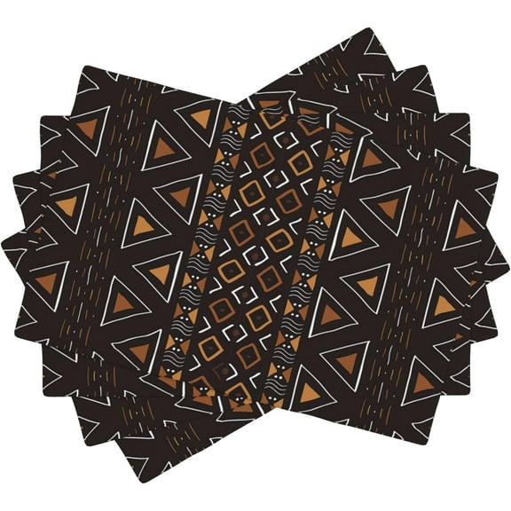 African Black and White Placemats, 12x18 Inch Set of 4, African Clay Cloth Pattern Kitchen Dining Room Party Decoration Table Runner