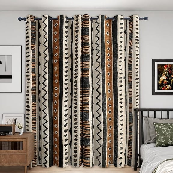 African Blackout Curtains, Afro Tribal Ethnic Stripes Window Drapes for Home Decor, Kitchen, Bedroom, African Room Decor, Grommet & Thermal Insulated 42"W x 84"L (Pack of 2)