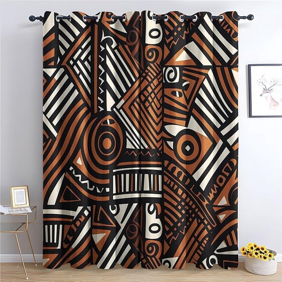 African Blackout Curtains for Bedroom Living Room, Afro Curtains & Home Decor, Ethnic Window Curtains, Thermal Room Darkening Grommet Drapes 42"W x 84"L (Pack of 2)