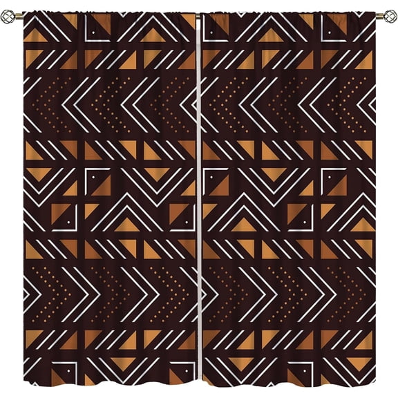 African Blackout Curtains, Ethnic Style Geometric Abstract Pattern Window Treatments for Bedroom Living Room Kitchen 26"W x 45"L (Pack of 2)