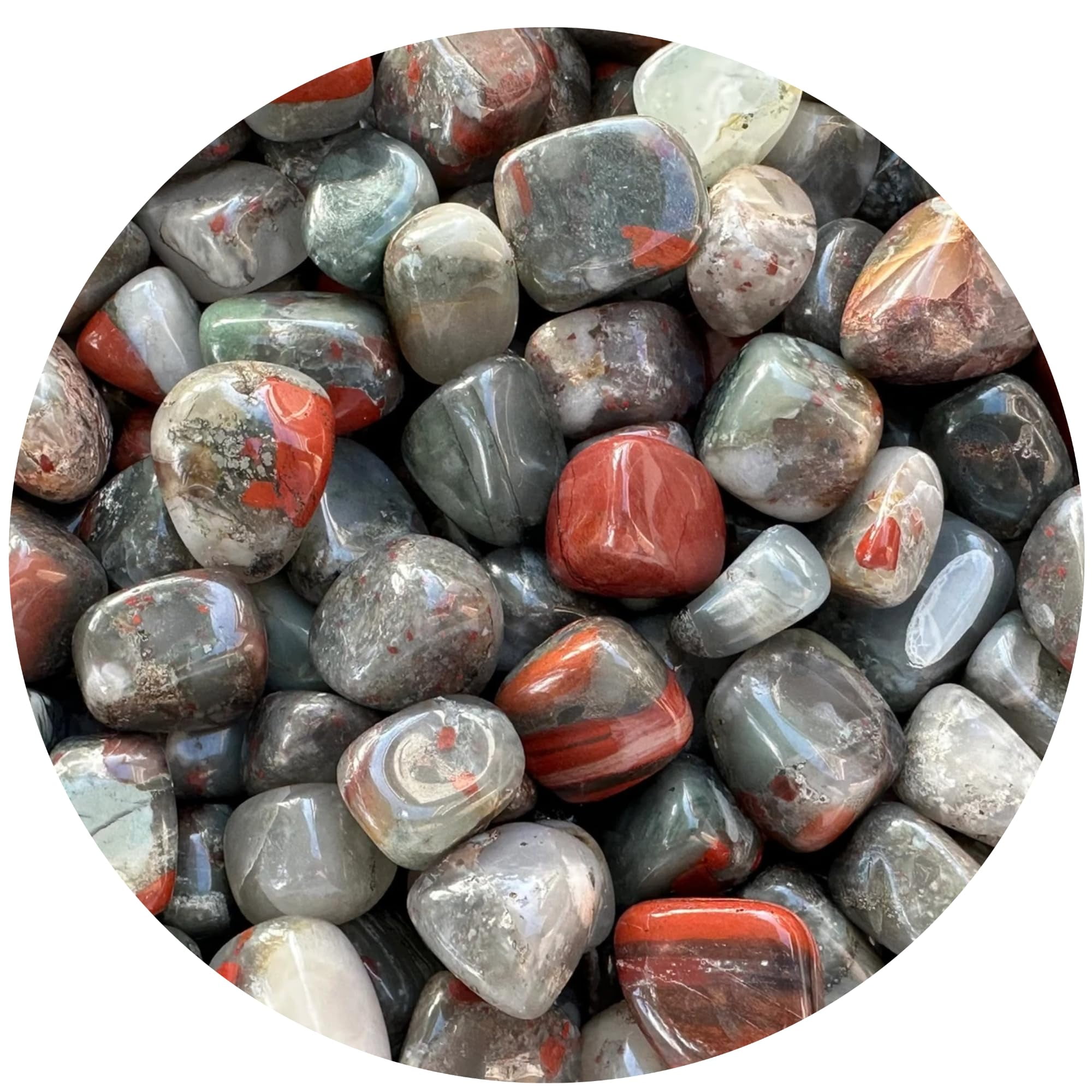 African Bloodstone Tumbled Stones, Polished African Bloodstone Gemstone, African Bloodstone Healing Crystals (African Bloodstone, 0.5 Pound)