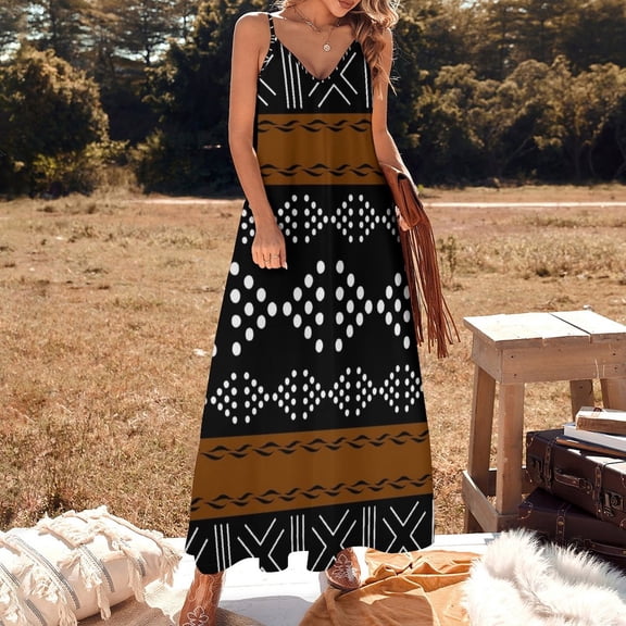 African Bogolan Mudcloth Pattern Sleeveless Dress women dress women's fashion dresses long dress women summer