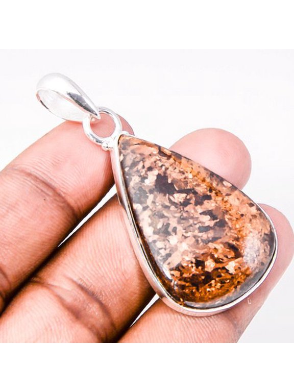 African Bronzite Jasper Handmade 925 Silver Plated Pendant 2" T38