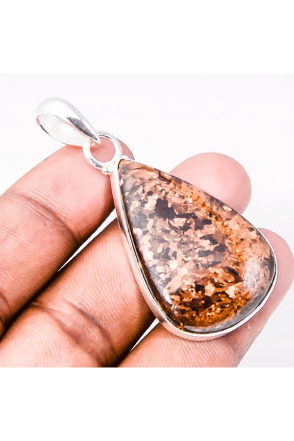 African Bronzite Jasper Handmade 925 Silver Plated Pendant 2" T38