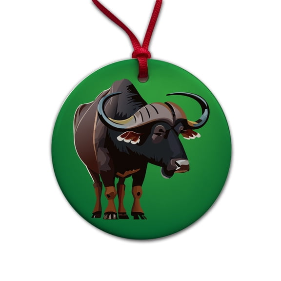 African Buffalo Standing Christmas Tree Holiday Round Ceramic Ornament