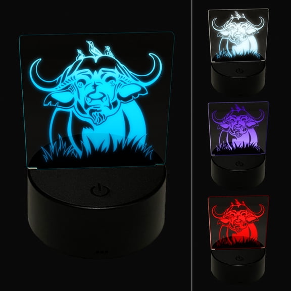 African Cape Buffalo with Oxpecker Birds LED Night Light Sign 3D Illusion Desk Nightstand Lamp