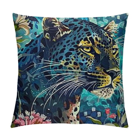 African Cheetah Print Wild Animal Pillow Cover,Leopard Double Sides Print Throw Pillow Case Cover,Teal Leopard Print Cushion Cover for Sofa Couch