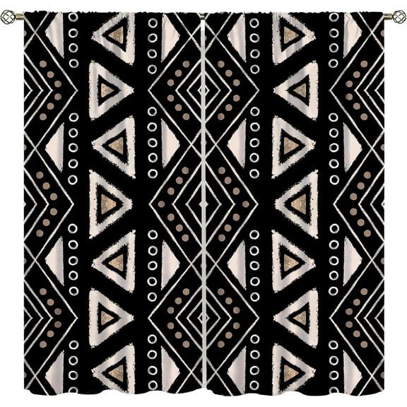 African Clay Fabric Blackout Curtains, Tribal Bohemian Pattern Elements Window Treatments for Bedroom Living Room Kitchen 26"W x 45"L (Pack of 2)