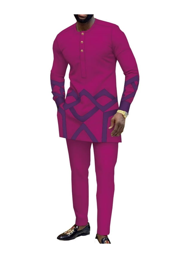 African Clothes for Men Dashiki Outfits Slim Fit Long Sleeve Top and Pant Set Attire Casual African Tracksuits WYN1669