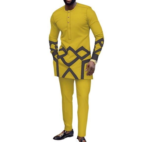 African Clothes for Men Dashiki Outfits Slim Fit Long Sleeve Top and Pant Set Attire Casual African Tracksuits WYN1669