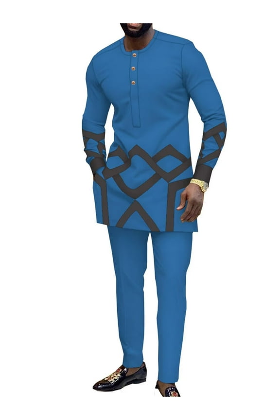 African Clothes for Men Dashiki Outfits Slim Fit Long Sleeve Top and Pant Set Attire Casual African Tracksuits WYN1669