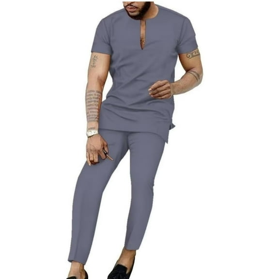 African Clothes for Men Dashiki Shirts and Pants Two Piece Set Shorts Sleeve African Outfits Casual Mens Clothing Sets